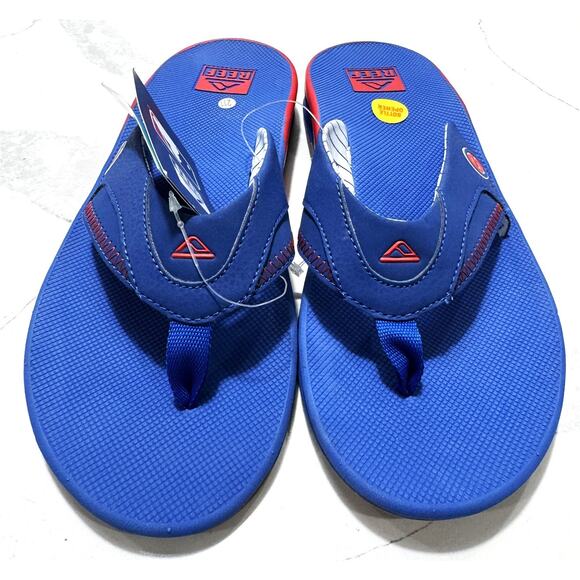Reef Fanning X Chicago Cubs Flip Flops Mens 11 Blue w/bottle opener MLB NEW - Picture 2 of 5